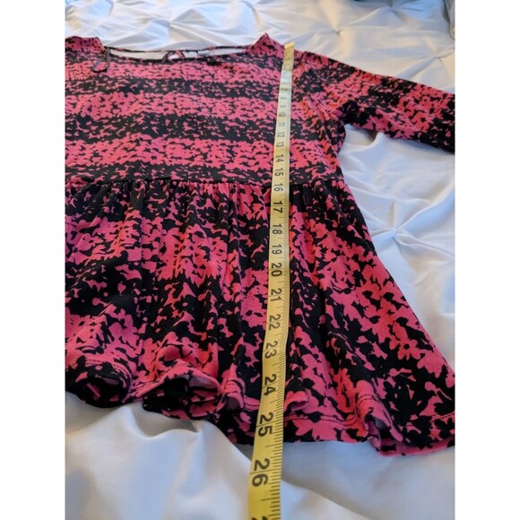 Elle Top Women's L Coral Pink Black Scoop Neck Keyhole Peplum Stretch Blouse - Picture 11 of 11